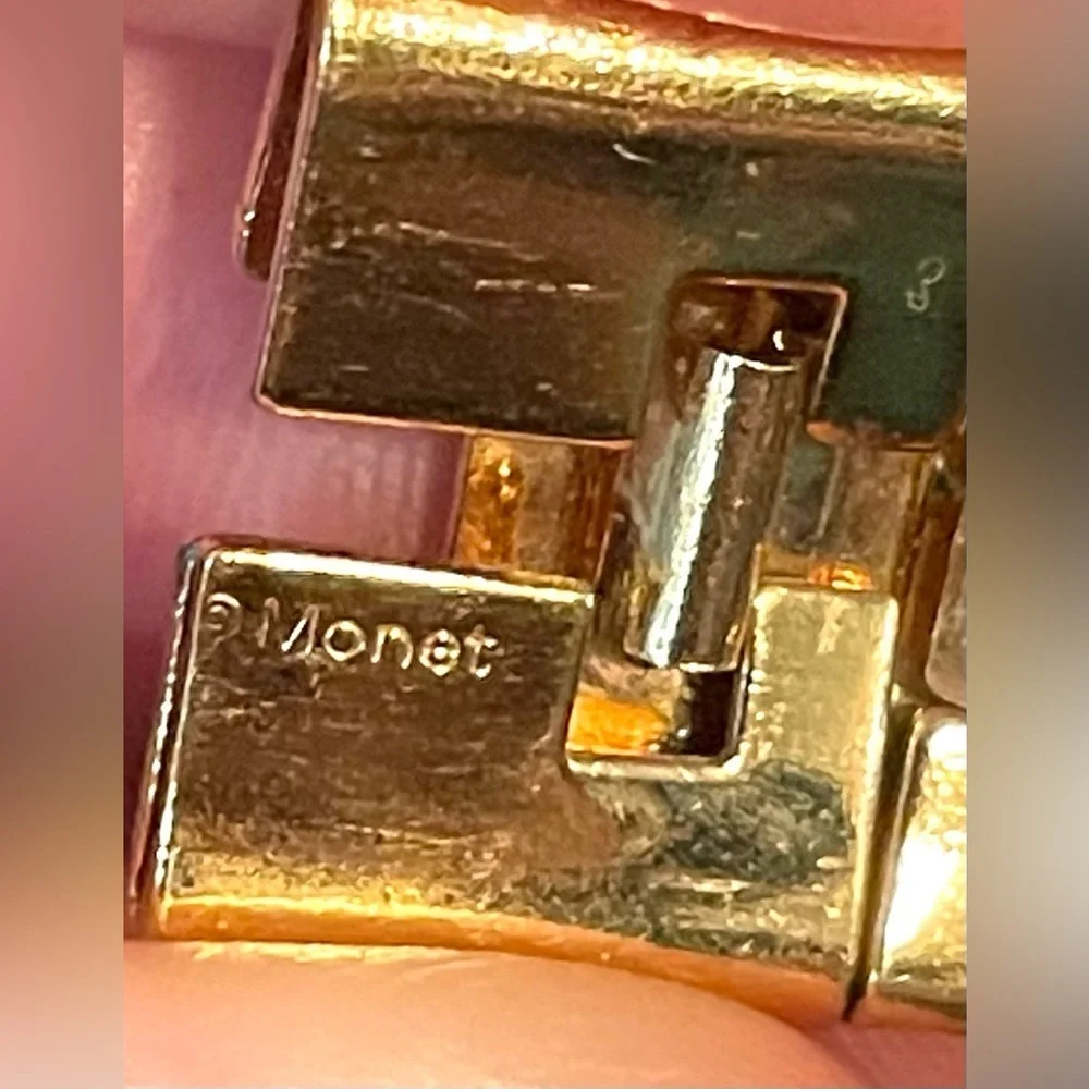 Vintage Monet Gold-Tone Bracelet Link Egyptian Revival Signed Jewelry 1980s EUC